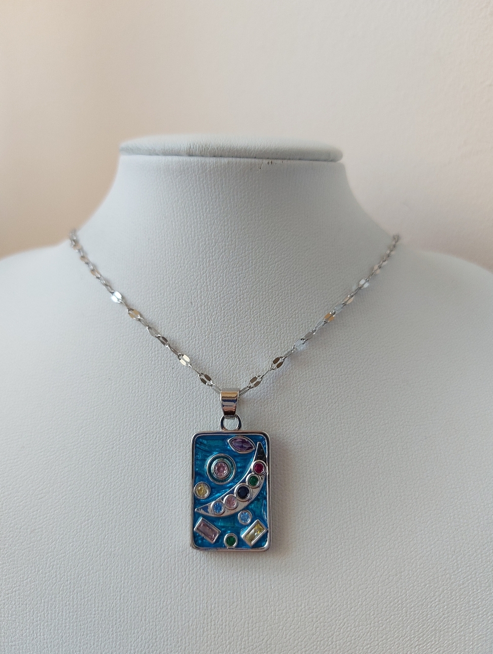 Blue Colorful Diamante Pendant Necklace (Cant Ship Until May 16th)